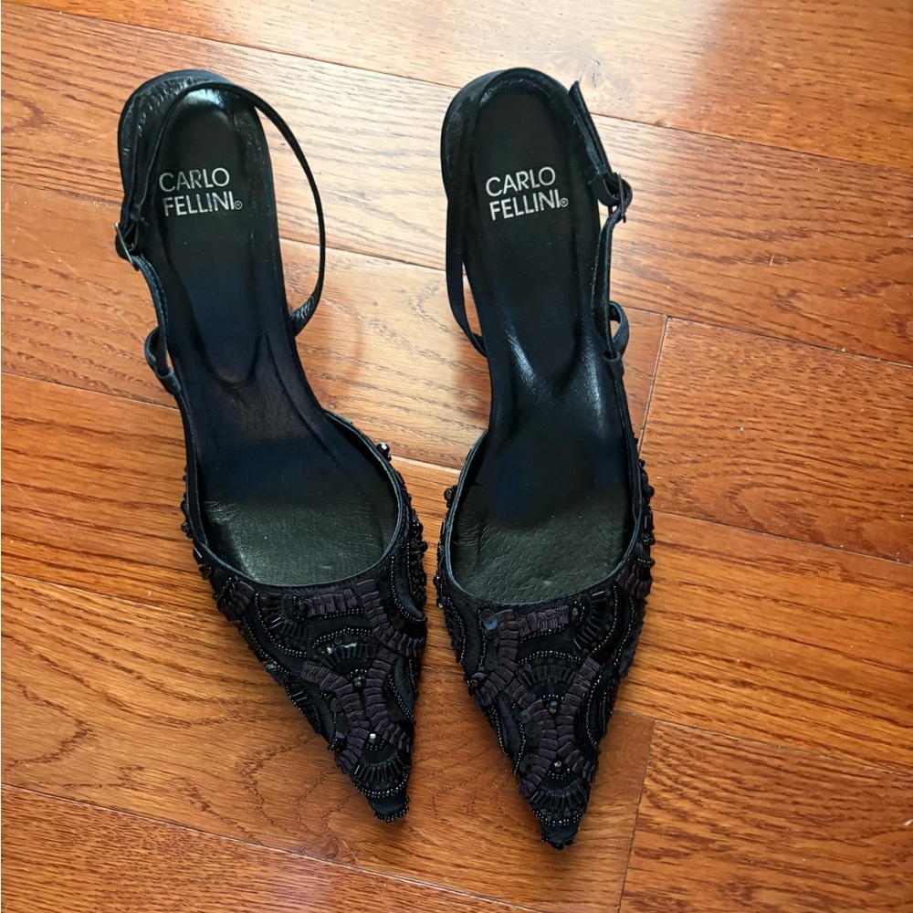 Carlo Fellini Black Beaded Women's Heels